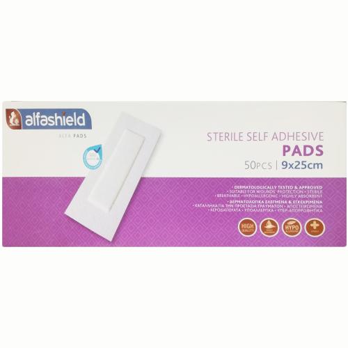 AlfaShield Sterile Self-Adhesive Pads Αποστειρωμένα Αυτοκόλλητα Επιθέματα 50 Τεμάχια - 9x25cm
